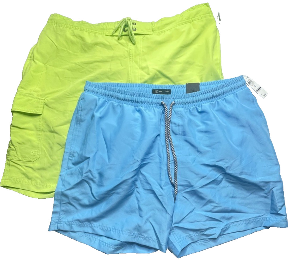 Mens Swimming Trunks 2 PC Lot Drawstring Pockets Quick Dry Board Shorts Size XL